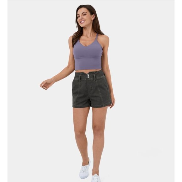 HalaraMagic High Waisted Denim Shorts Sz XS Black V Shaped Waist Pockets Cool To - Picture 4 of 8